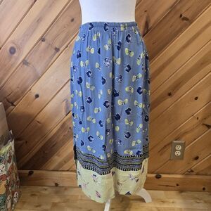 S.A Rose Made in Texas 100% Rayon Midi‎ Skirt Small Flower Butterfly Split Hem